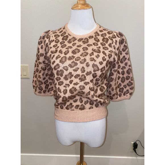 Demylee × J. Crew Leopard Print Sweater Puff Short Sleeve  Wool Mohair XS - Picture 1 of 5